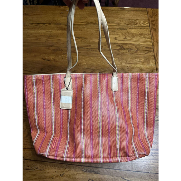 Coach Legacy 23108 Bag Orange Peach Striped PVC AUTHENTIC !!! - Picture 1 of 9